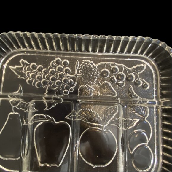 VINTAGE INDIANA GLASS -- Fruit & Relish Tray, 5 Sections, Fruit Design, Heirloom - Picture 7 of 10